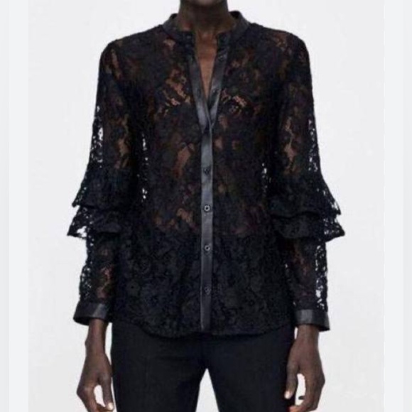 ZARA LACE BUTTON DOWN TOP   NWOT - Picture 1 of 10